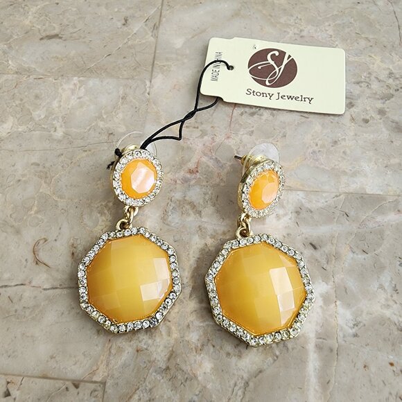 Stony Orange and Yellow Fashion Earrings - Picture 1 of 6